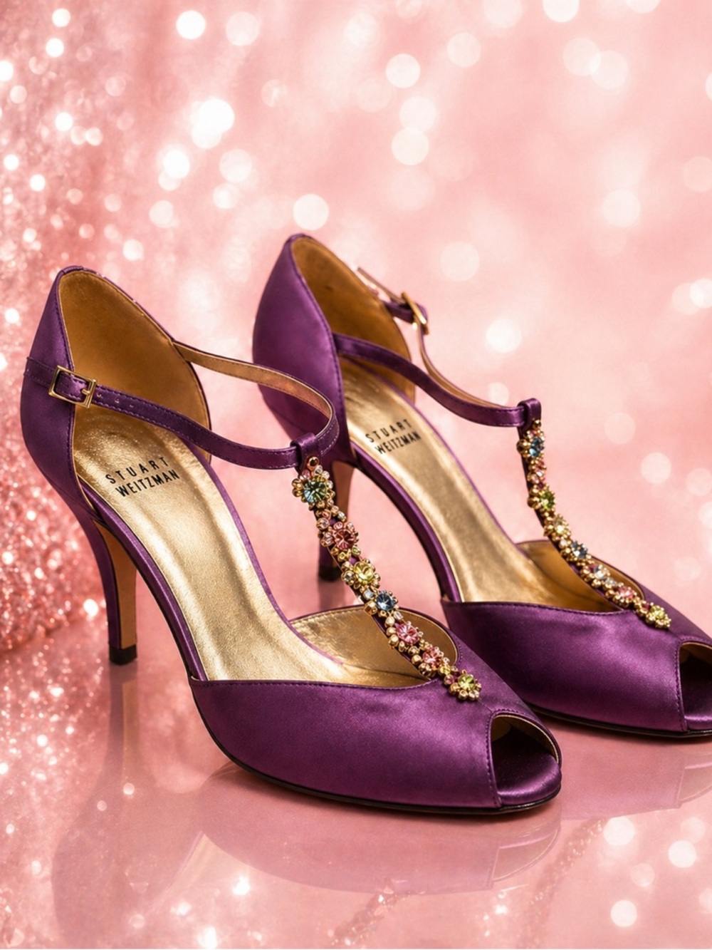 Stuart Weitzman Plum Satin Fabulosity Pumps. Size 8